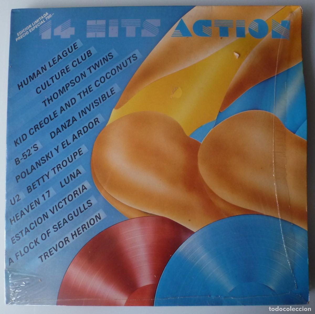 Discos de vinilo: 14 HITS ACTION (LP ARIOLA 1983) U2 &middot; HUMAN LEAGUE &middot; LUNA &middot; POLANSKI Y EL ARDOR &middot; B-52'S &middot; HEAVEN 17