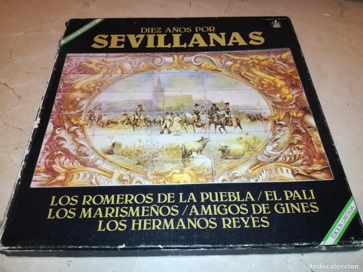 Discos de vinilo: CAJA CON 4 LPs DE DIEZ A&Ntilde;OS POR SEVILLANAS-LOS ROMERO DE LA PUEBLA, EL PALI, AMIGOS DE GINES, ETC