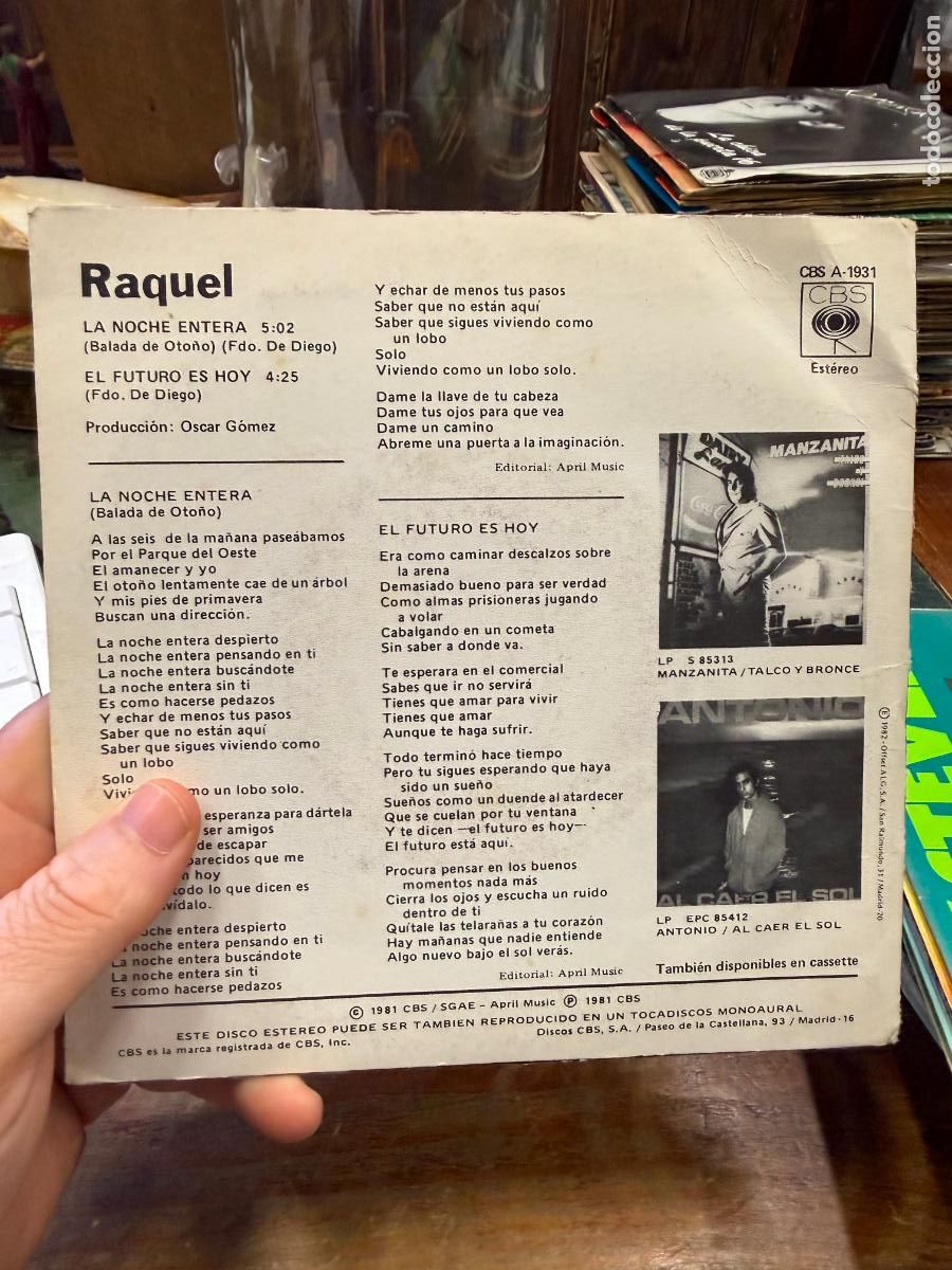 Discos de vinilo: SINGLES RAQUEL - LA NOCHE ENTERA - Foto 2