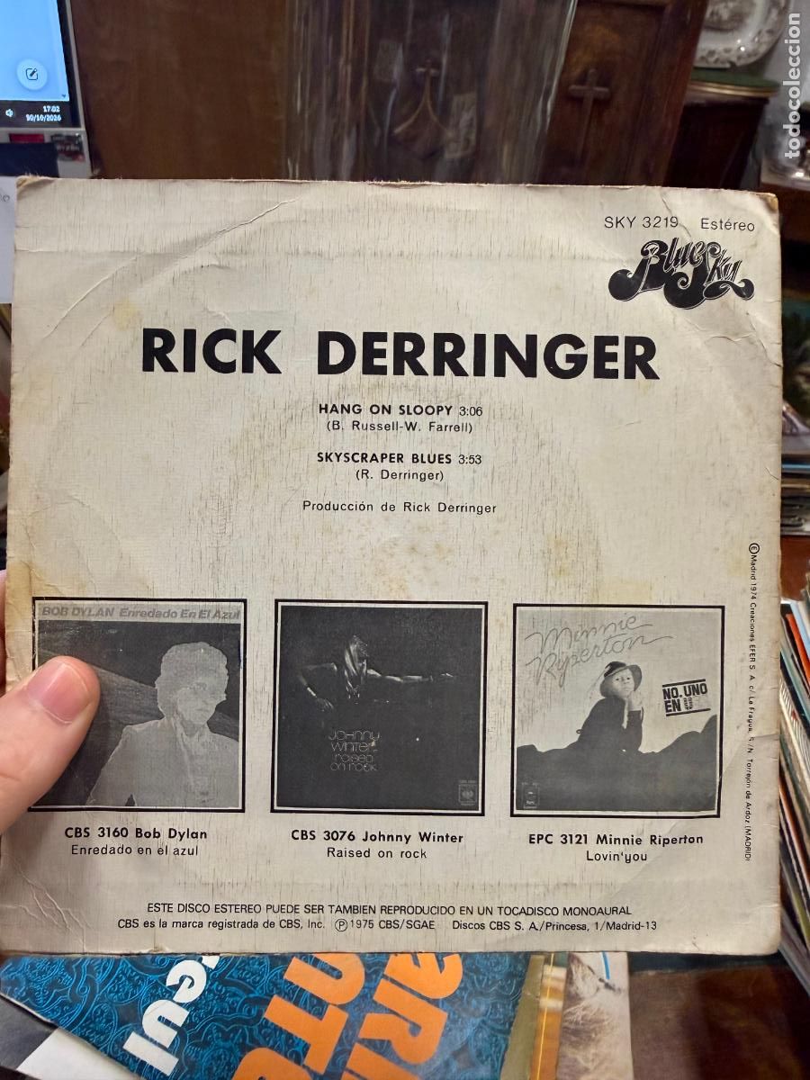 Discos de vinilo: SINGLES RICK DERRINGER - HANG ON SLOOPY - Foto 2