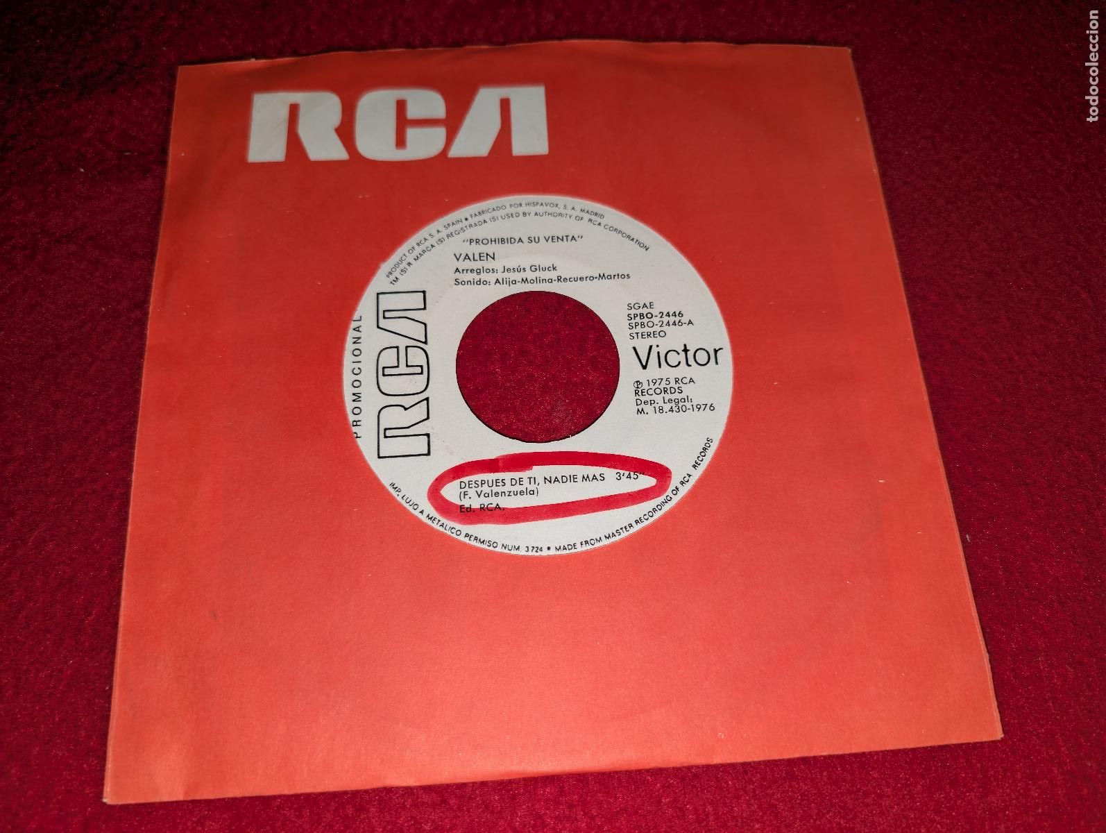 Discos de vinilo: VALEN Despues de ti, nadie mas/Estoy amando a una mujer 7'' SINGLE 1976 RCA PROMO