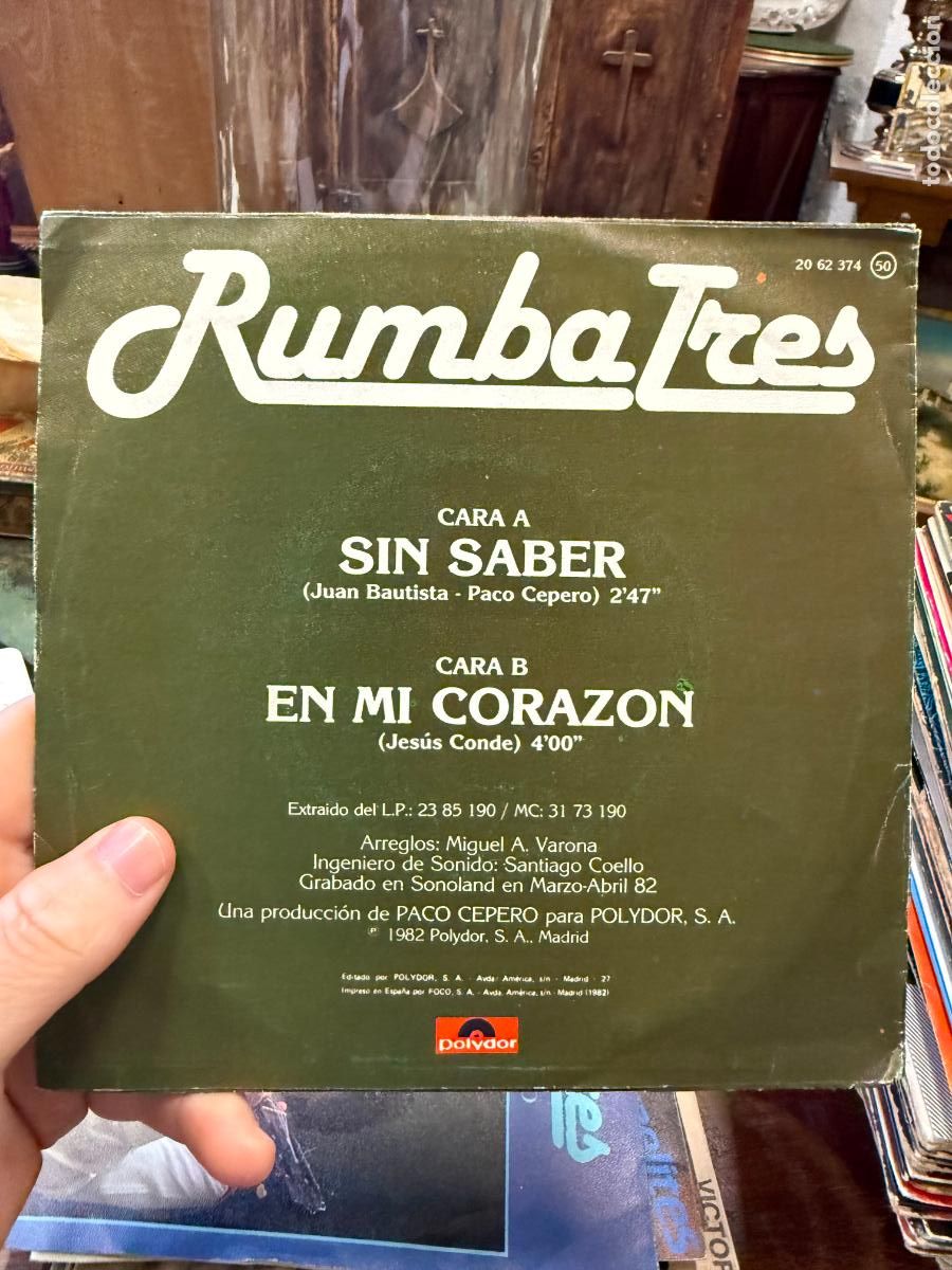 Discos de vinilo: SINGLES RUMBA TRES - SIN SABER - Foto 2