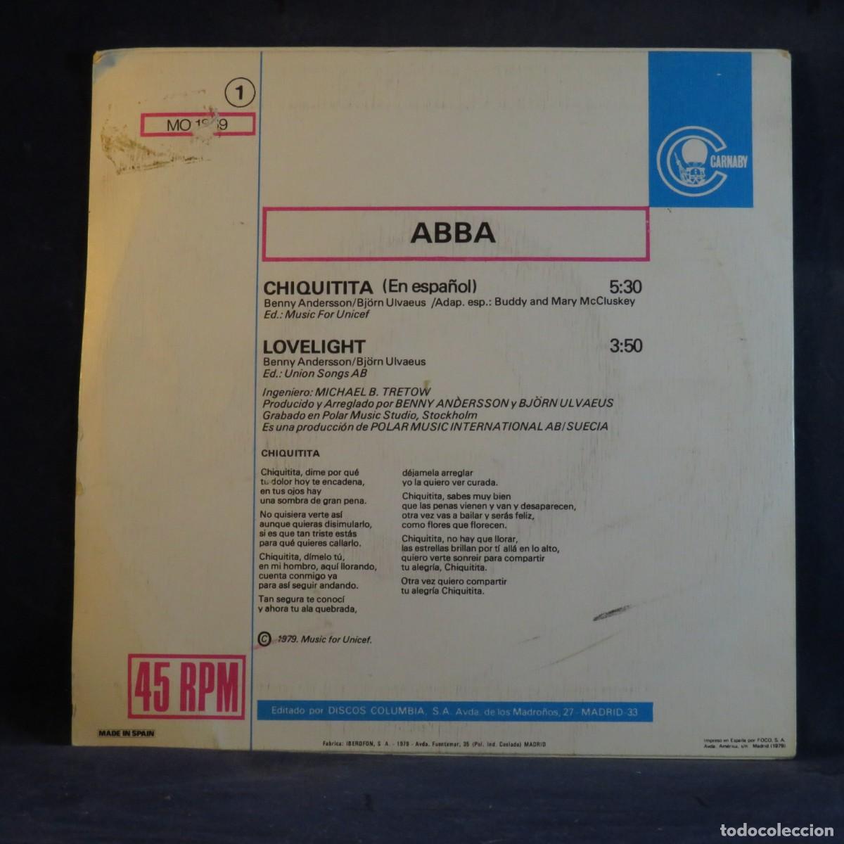 Discos de vinilo: ABBA - CHIQUITITA / LOVELIGHT - SINGLE - Foto 2