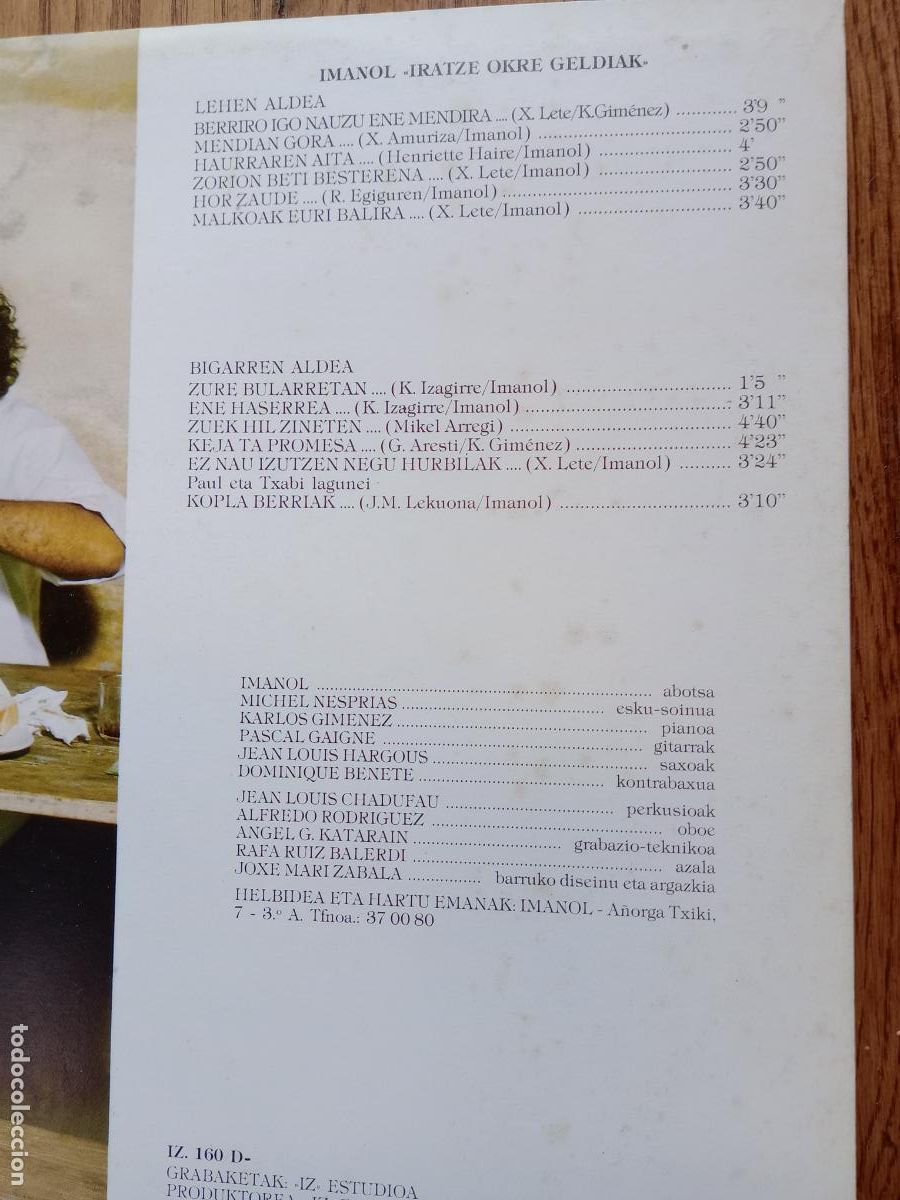 Discos de vinilo: Imanol -iratze okre geldiak - Foto 3
