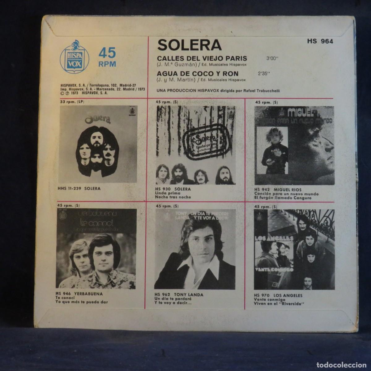 Discos de vinilo: SOLERA - CALLES DEL VIEJO PARIS - SINGLE - Foto 2