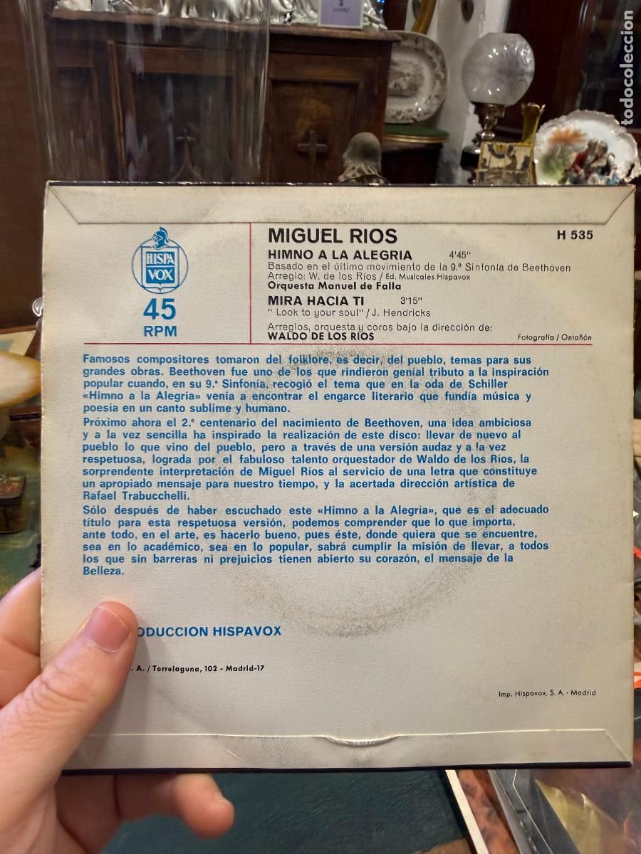 Discos de vinilo: SINGLE MIGUEL RIOS - HIMNO A LA ALEGRIA - Foto 2
