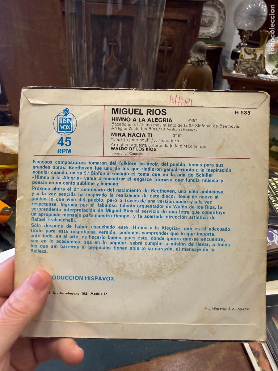 Discos de vinilo: SINGLE MIGUEL RIOS - HIMNO A LA ALEGRIA - Foto 2