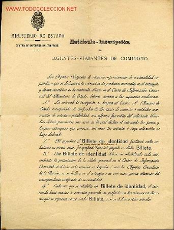 Documentos antiguos: CONDICIONES DE MATRICULA- INCRIPCION DE AGENTES - VIAJANTES DE COMERCIO - Foto 1