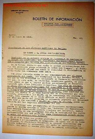 Old Documents: Bolet&iacute;n de Informaci&oacute;n, Embajada de Alemania, Madrid 1941