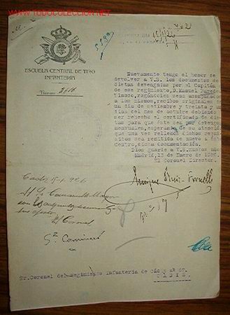 Documentos antiguos: Documento de la Escuela Central de Tiro, Infantería, año1926 - Foto 1 - 14207679