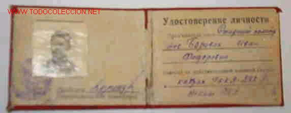 Documentos antiguos: Carnet militar sovi&eacute;tico 1939, con foto