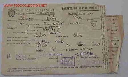 Old Documents: Tarjeta abastecimiento, 1948, escudo &aacute;guila