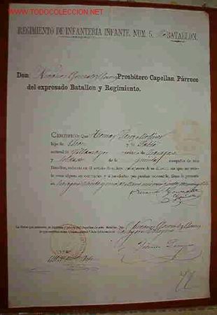 Documentos antiguos: Documento Regimiento Infanteria n&ordm; 5