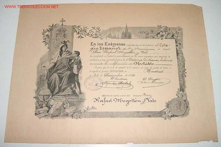 Documentos antigos: DIPLOMA COLEGIO A&Ntilde;O 1914  CON MOTIVO DE APLICACION - LITOGRAFIA DE 41 X 31 CMS.