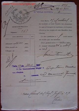 Alte Dokumente: Documento Colegio de hu&eacute;rfanos de Nuestra Se&ntilde;ora de la Concepci&oacute;n, Administraci&oacute;n, 1933