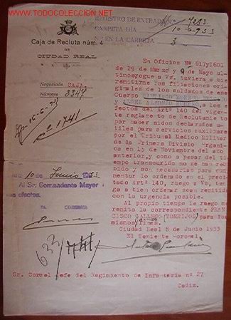 Documentos antiguos: Documento Caja de Recluta n&ordm;4, de Ciudad Real, 1933 - Foto 1
