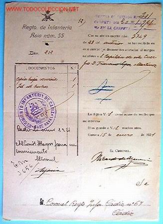 Documentos antiguos: Documento regimiento de infanteria, Asia n&ordm;55, 1921