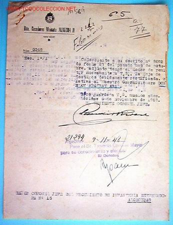 Documentos antigos: Doc. B&oacute;n. Cazadores monta&ntilde;a, Albuera II Mando 1948