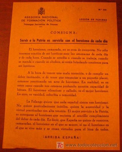 Documentos antiguos: Legi&oacute;n de flechas, consigna,  servir a la patria es servirla con el heroismo de cada dia