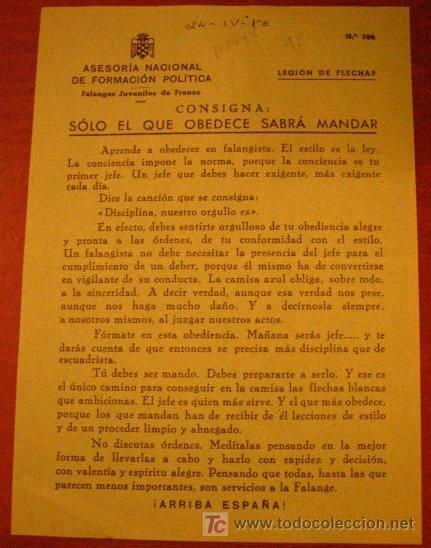 Documentos antiguos: Legi&oacute;n de flechas, consigna,  solo el que obedece sabra mandar