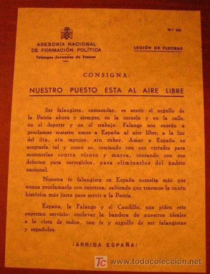 Documentos antiguos: Legi&oacute;n de flechas, consigna, nuestro puesto esta al aire libre
