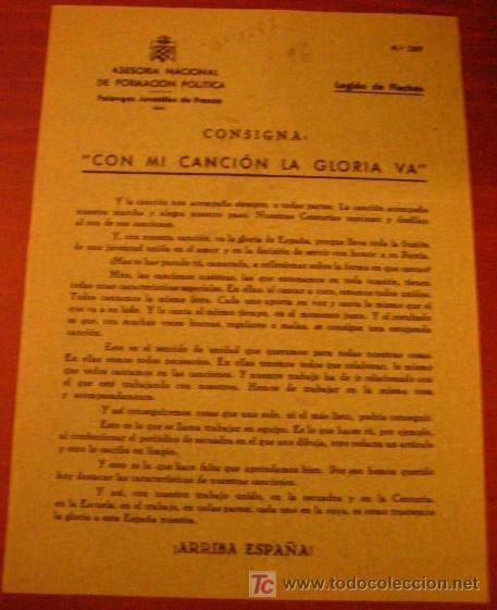 Documentos antiguos: Legi&oacute;n de flechas, consigna, con mi canci&oacute;n la gloria va - Foto 1