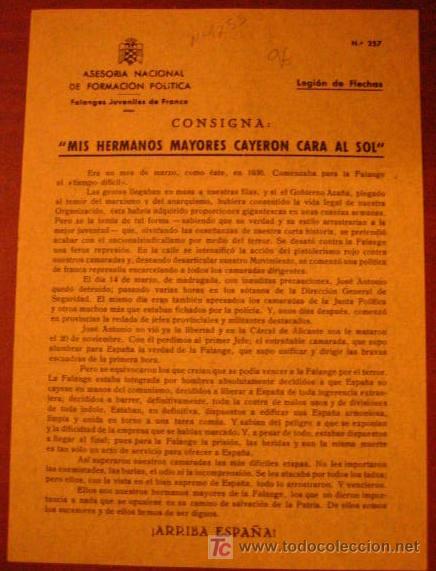 Documentos antiguos: Legi&oacute;n de flechas, consigna, mis hermanos mayores cayeron cara al sol