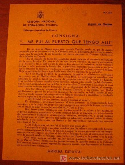 Documentos antiguos: Legi&oacute;n de flechas, consigna,  ....me fui al puesto que tengo all&iacute;