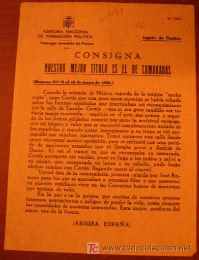 Documentos antiguos: Legi&oacute;n de flechas, consigna, nuestro mejor titulo es el de camaradas