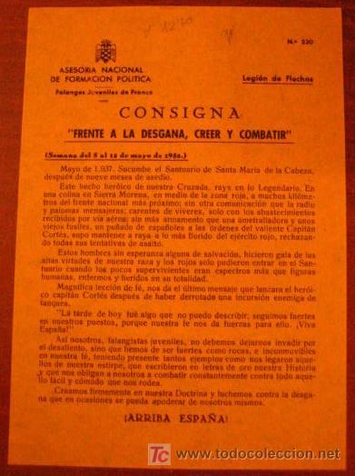 Documentos antiguos: Legi&oacute;n de flechas, consigna, frente a la desgana creer y combatir