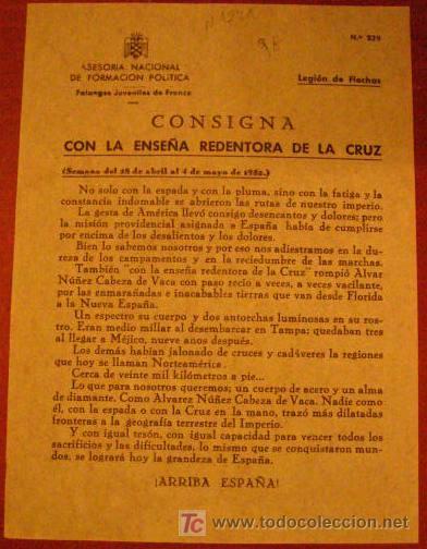 Documentos antiguos: Legi&oacute;n de flechas, consigna, con la ense&ntilde;a redentora de la cruz