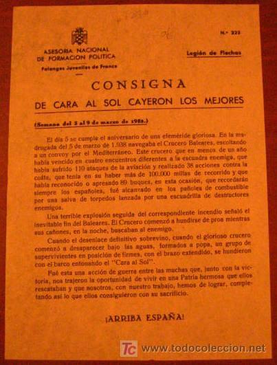 Documentos antiguos: Legi&oacute;n de flechas, consigna, de cara al sol cayeron los mejores