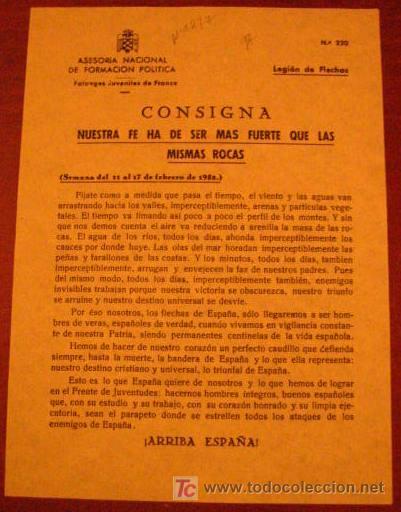 Documentos antigos: Legi&oacute;n de flechas, consigna, nuestra fe ha de ser mas fuerte que las mismas rocas