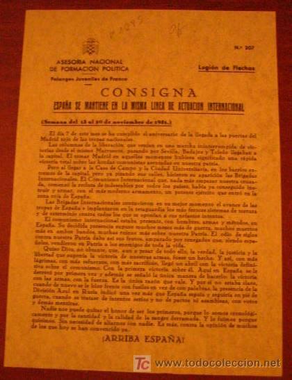 Documentos antiguos: Legi&oacute;n de flechas, consigna, Espa&ntilde;a se mantiene en la misma linea de actuacion internacional