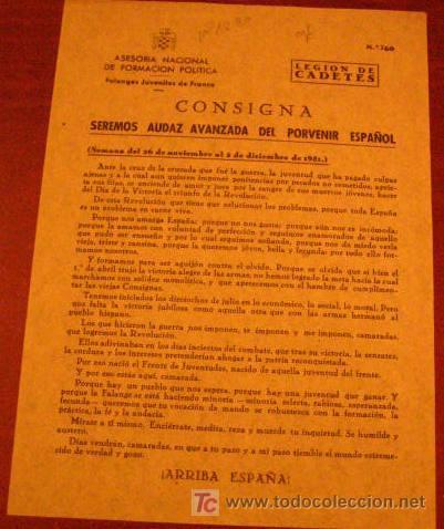 Documentos antiguos: Legi&oacute;n de flechas, consigna, somos audaz avanzada del porvenir espa&ntilde;ol