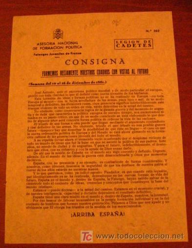 Documentos antiguos: Legi&oacute;n de flechas, consigna, formemos reciamente nuestros cuadros con vistas al futuro
