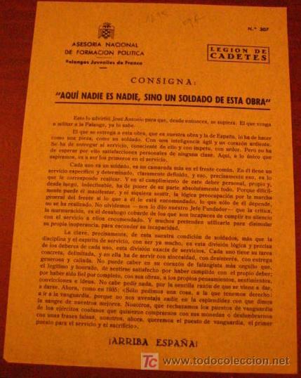 Documentos antiguos: Legi&oacute;n de flechas, consigna, aqui nadie es nadie sino un soldado de esta obra