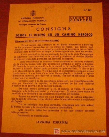 Documentos antiguos: Legi&oacute;n de flechas, consigna, somos el relevo en un camino heroico