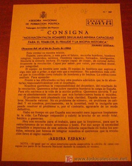 Documentos antiguos: Legi&oacute;n de flechas, consigna, nos hacen falta hombres sin la mas minima capacidad de temblor........
