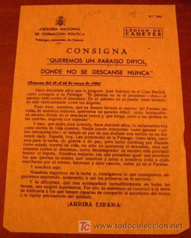 Documentos antiguos: Legi&oacute;n de flechas, consigna, queremos un paraiso dificil donde no se descanse nunca