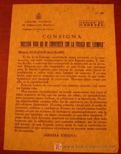 Documentos antiguos: Legi&oacute;n de flechas, consigna, nuestra vida ha de convencer con la fuerza del ejemplo