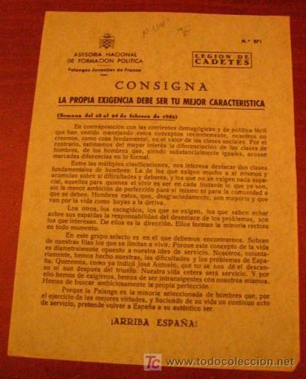 Documentos antiguos: Legi&oacute;n de flechas, consigna, la propia exigencia debe ser tu mejor caracter&iacute;stica