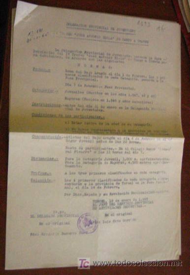Documentos antigos: Documento de 3 hojas del campeonato provincial de campo a traves