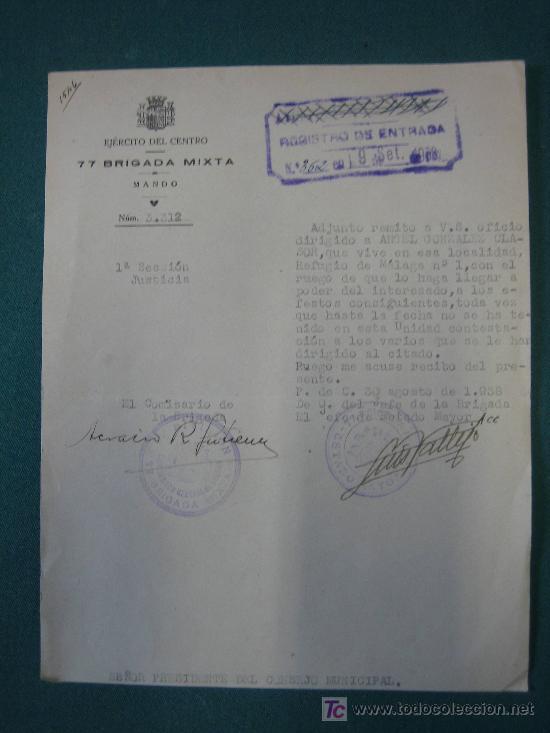 Documentos antiguos: Documento tama&ntilde;o cuartilla, 77 brigada mixta - Foto 1