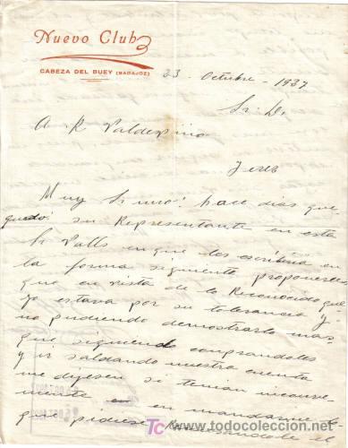 Documentos antiguos: CABEZA DEL BUEY ( BADAJOZ). CARTA COMERCIAL DE NUEVO CLUB.