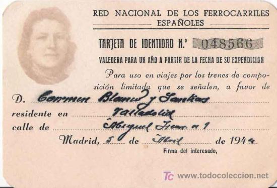 Documentos antiguos: Tarjeta personal de Ferrocarriles espa&ntilde;oles- 1945. - Foto 1