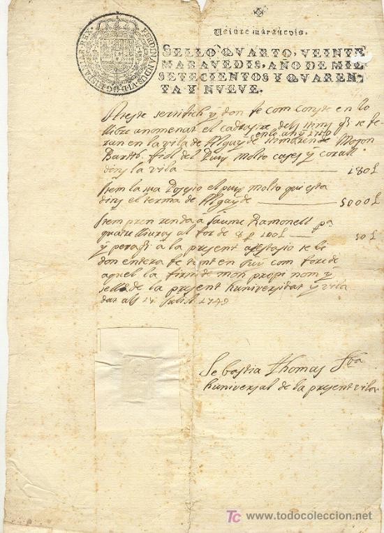 Documentos antiguos: DOCUMENTO 1749 UNA HOJA RELATIVO A ALGAIDA MALLORCA - Foto 1