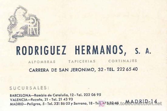 Documentos antiguos: Tarjeta comercial RODR&Iacute;GUEZ HNOS DE MADRID