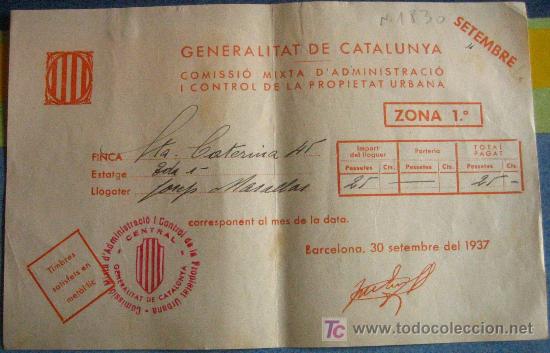 Documentos antiguos: Rebut de pagament de lloguer, 1937 - Foto 1
