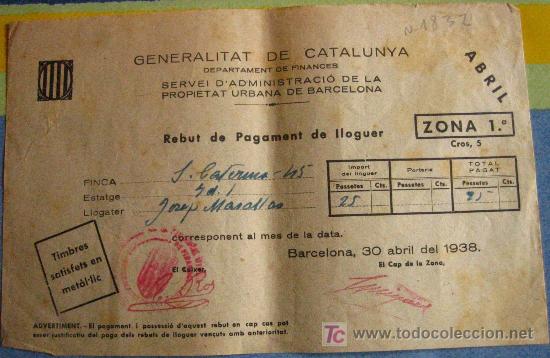 Old Documents: Rebut de pagament de lloguer, 1938